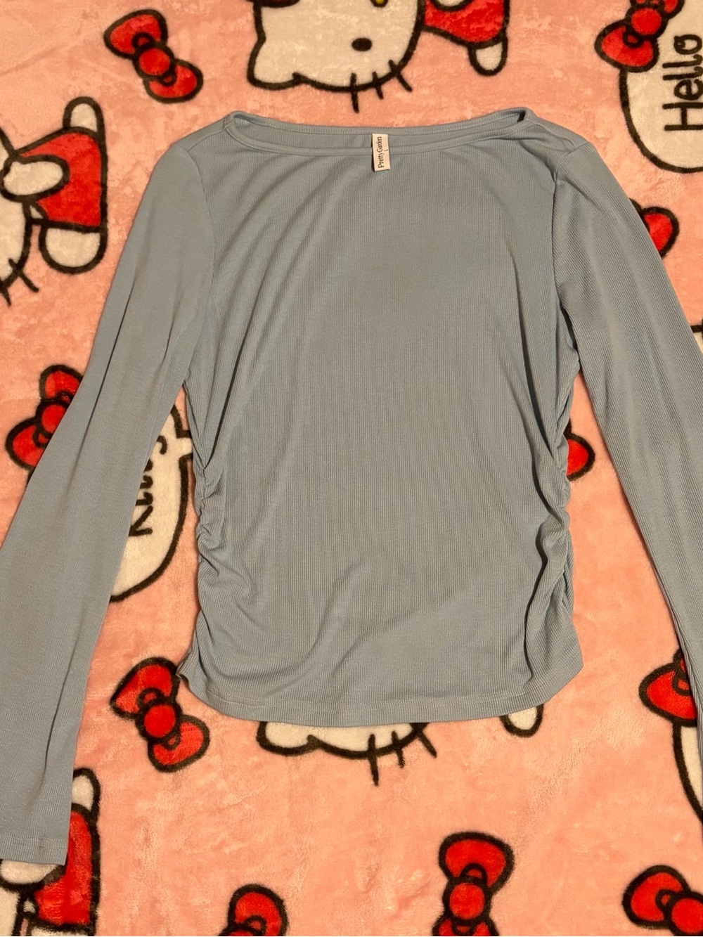 Women's Light Blue Long Sleeve Top with Side Ruching